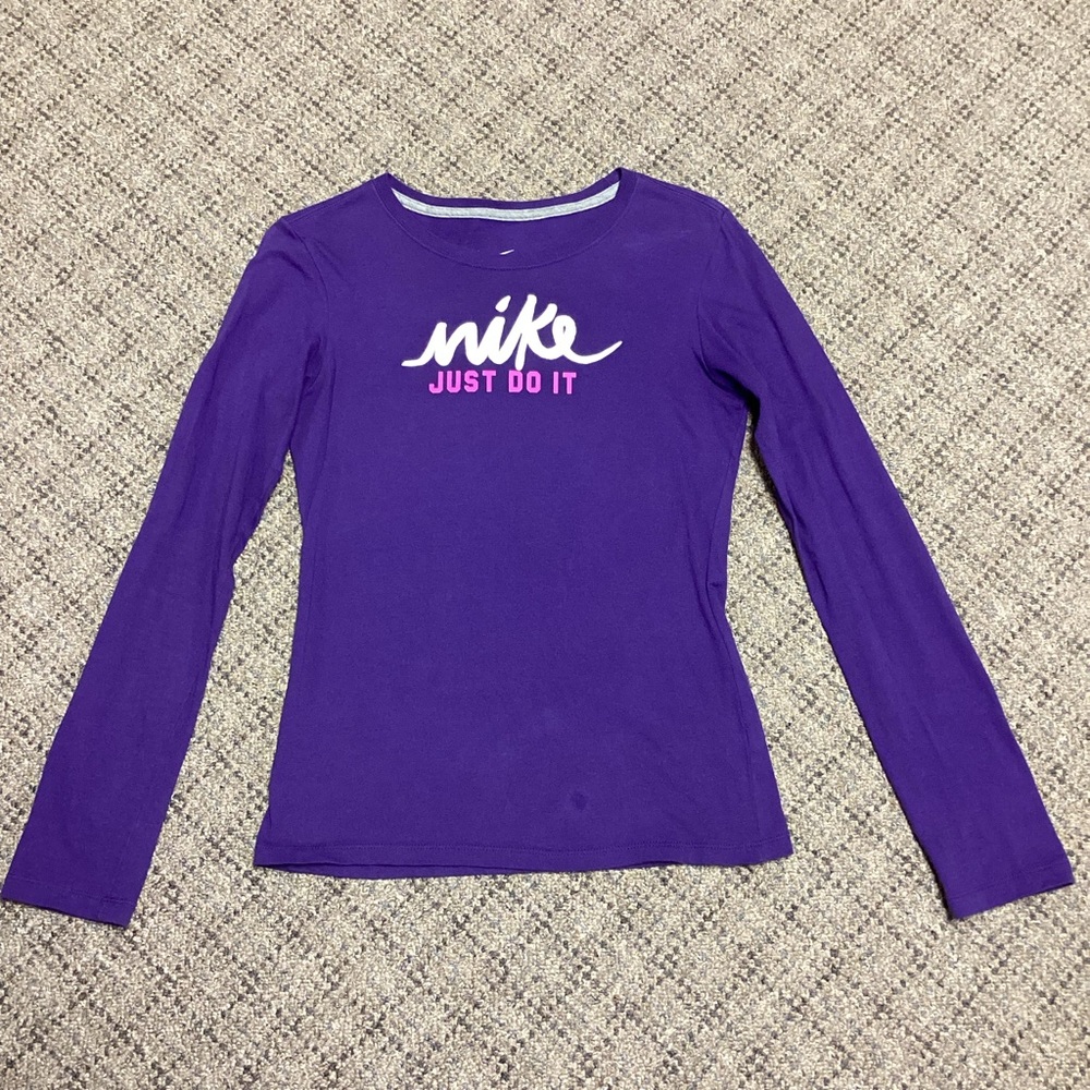 Nike Just Do It Logo Purple Long Sleeve Slim Fit Crewneck Top * Size Small